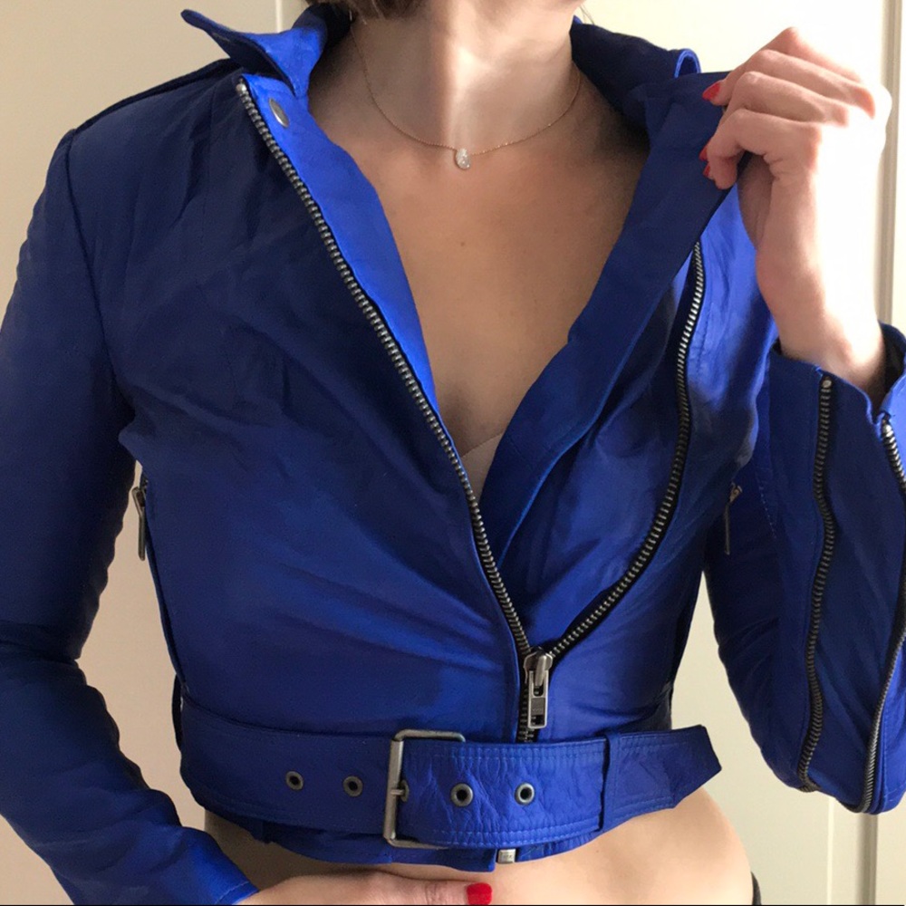 Blue leather moto jacket